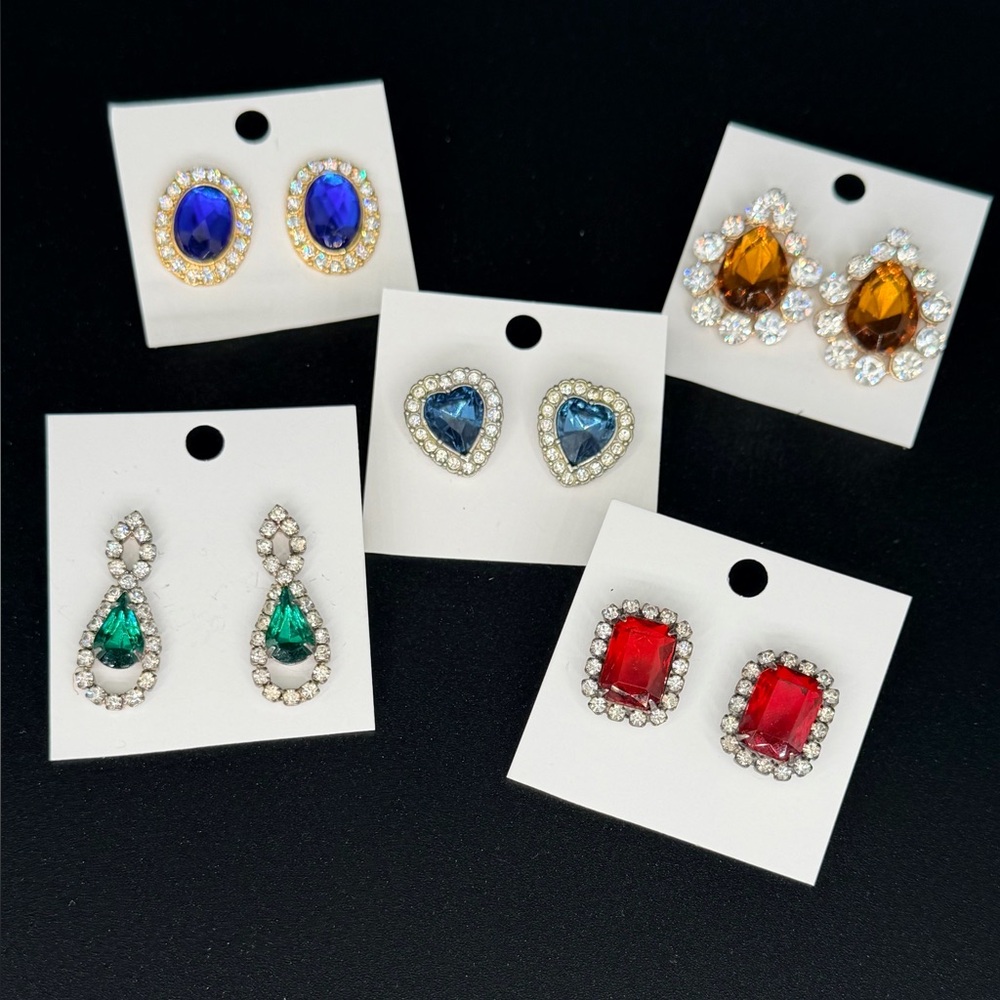 Elegant Multi-Color Crystal Earrings Set